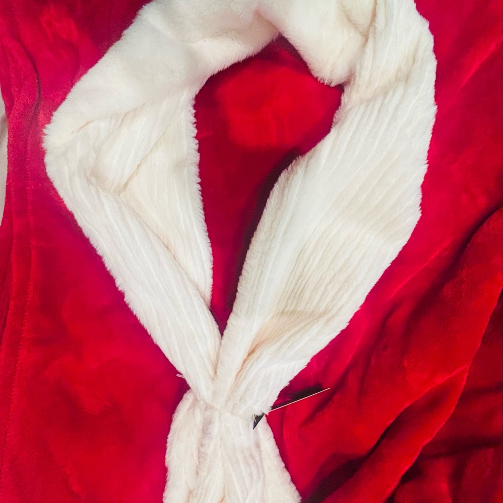 Red and White Faux Fur Scarf